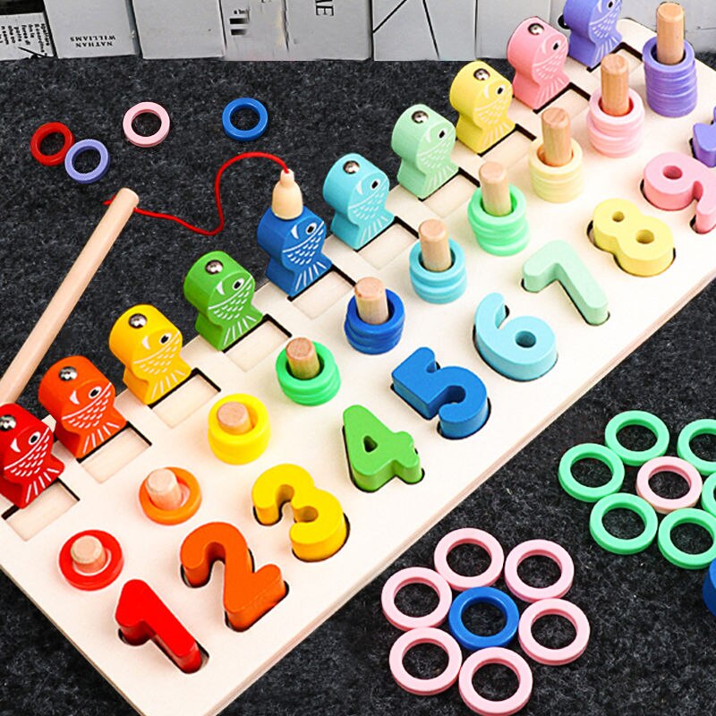 Montessori Educational Wooden Toys For kids Board Math Fishing Count Numbers Matching Digital Shape Match Early Education Toy: 6