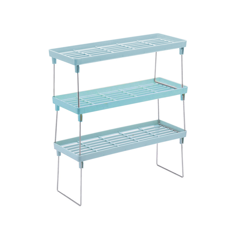 Kitchen Storage Rack Plastic Foldable Shelf Organizer For Kitchen Flavoring Kitchen Organizer Rack Cookware Spice Jar Holder: 3PCS-Blue