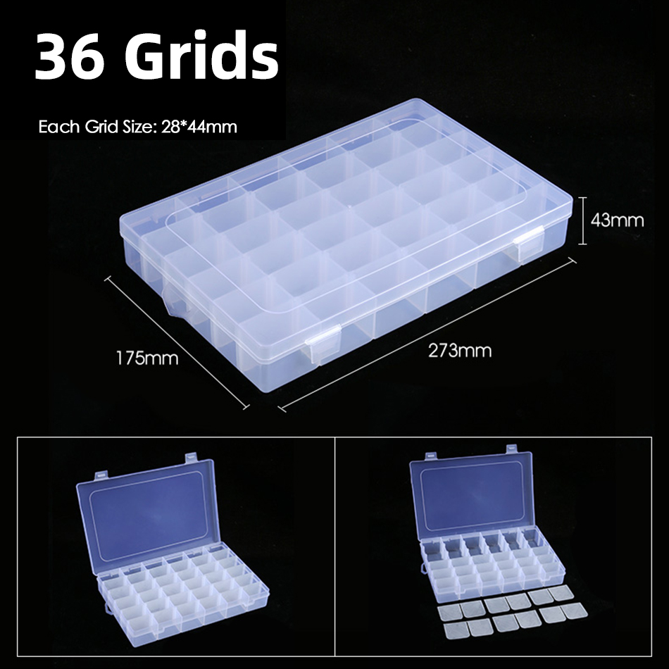 Plastic Storage Box Detachable Divider Organizer Tool Components Kit Grids Case Beads Container Adjustable Jewelry Storage Box: 36 Grids
