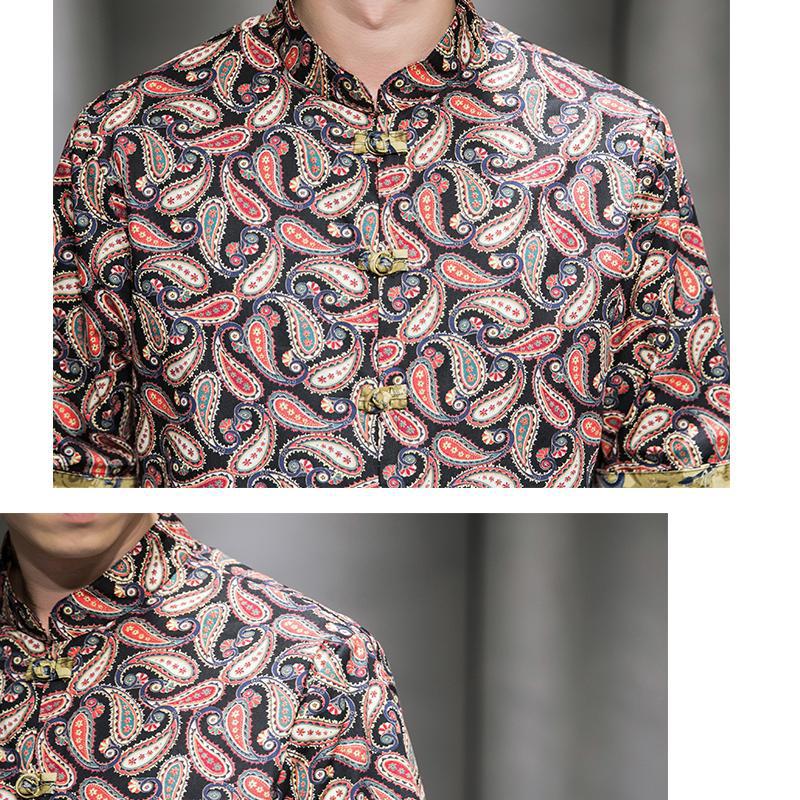 Mens Hemden Kleid der Halben Hülse verlieren passen Sommer Männer Chinesischen Hemd Blume Gedruckt Cheongsam Männer Jahrgang Chinesische Kung Fu hemd