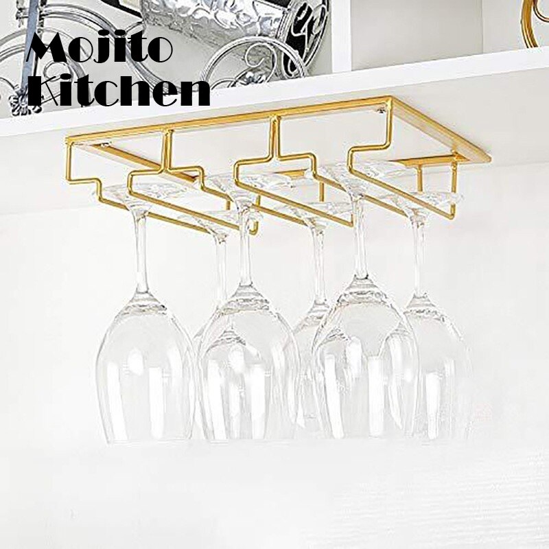 Soporte de copas de vino para barman, estante colgante debajo del gabinete, organizador de vidrio, barra de hierro, herramienta, barra de exhibición de botellas: Gold-4-slots