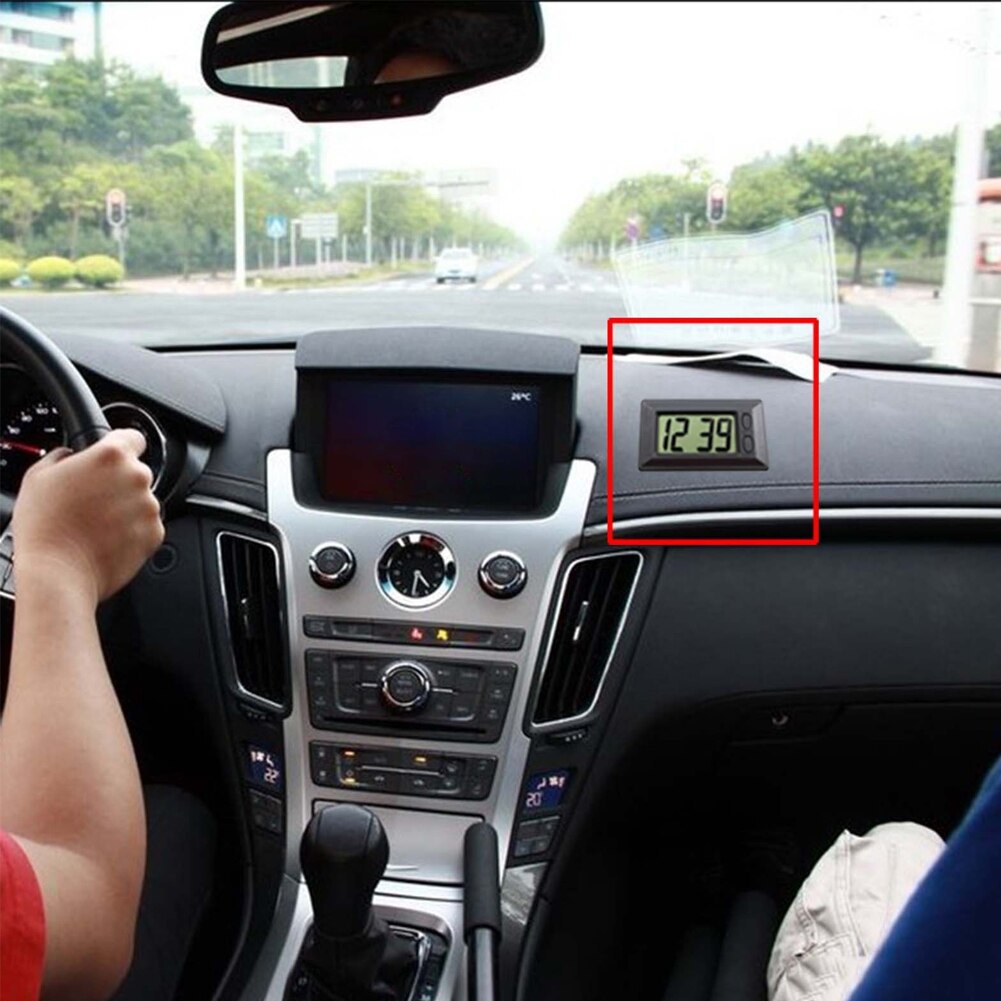 Time Calendar Home Black Digital Display Durable With Sticker Easy Install Ultra Thin Car Mount Practical Electric Clock