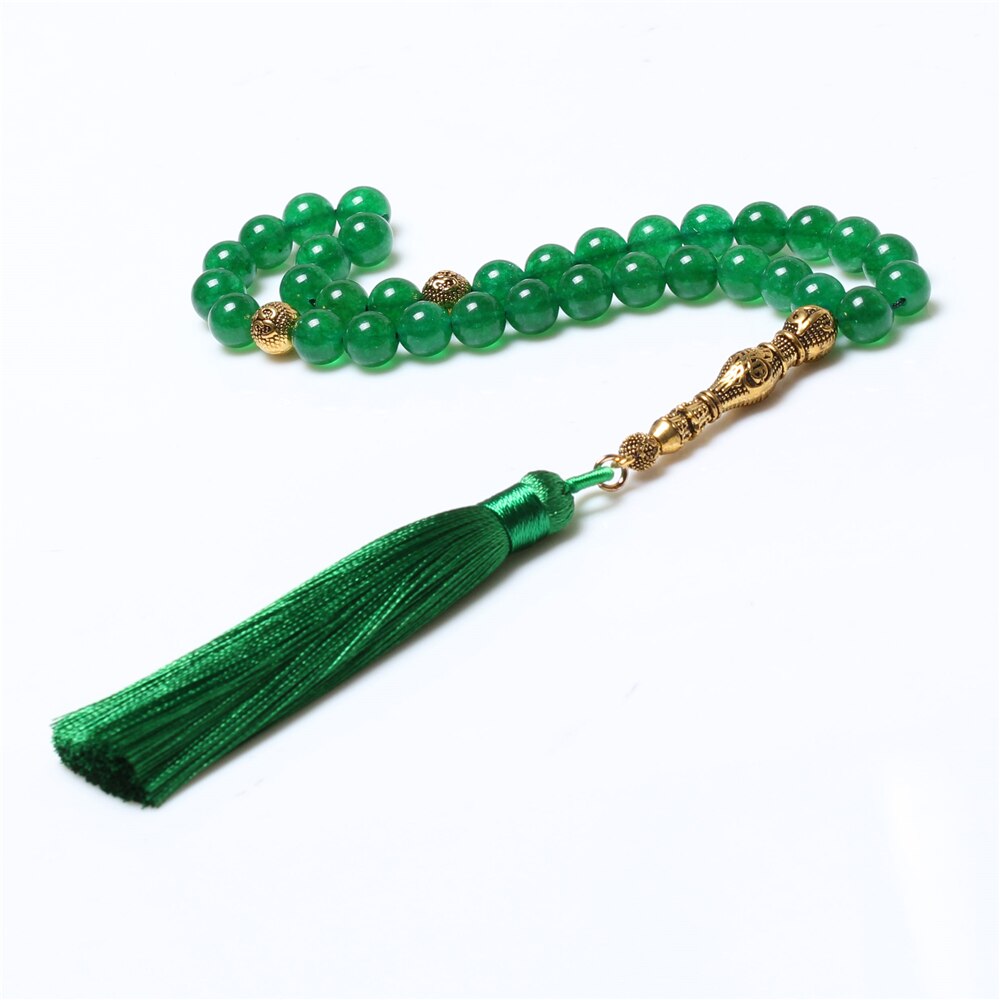 Grânulos muçulmanos islâmicos da oração da tasbih da pedra 33 da borla da linha verde das vendas quentes 8mm