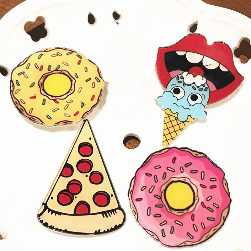 1Set Voedsel Serie Acryl Broches Cookie Sushi Mike Icoon Badges Ijs Pins Voor Kids Party Decoratie Op bag Kleding: Black Nickel