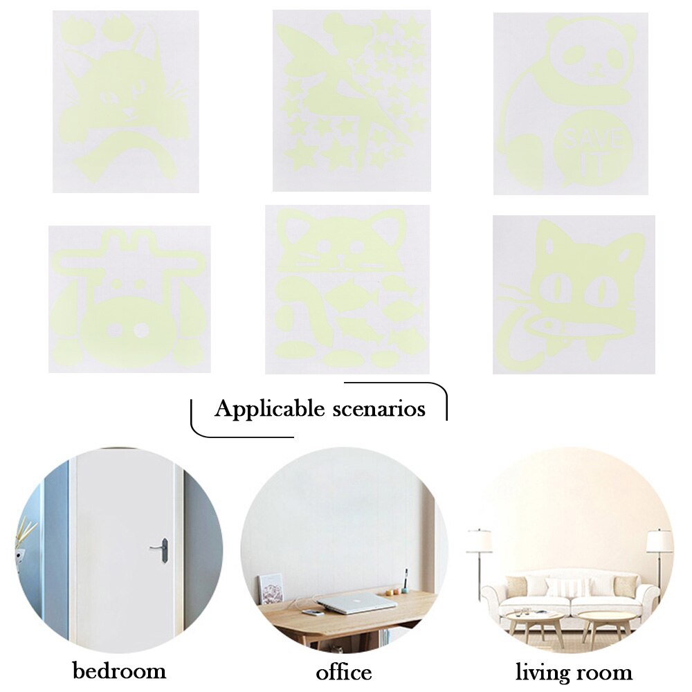 Luminous Switch Sticker Cartoon Cat Dogs Cows Fluorescent Sticker Fairy Moon Star Sticker Kids Room Decor Home Decor