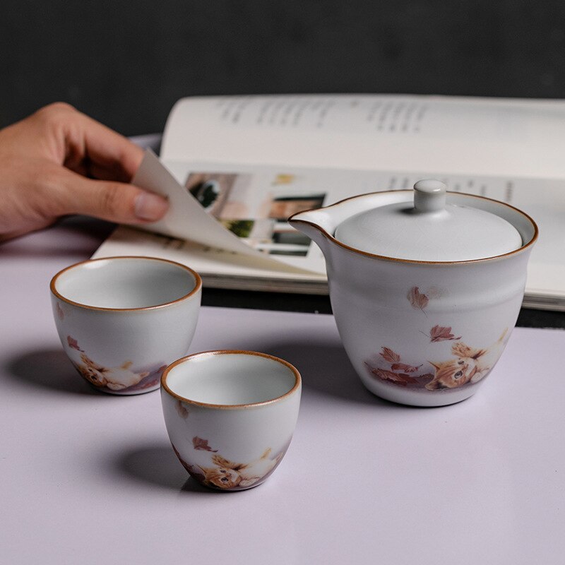 Chinese Tea set Ceramic Portable Teapot Set Outdoor Travel Gaiwan Tea Cups of Tea Ceremony Teacup Fine