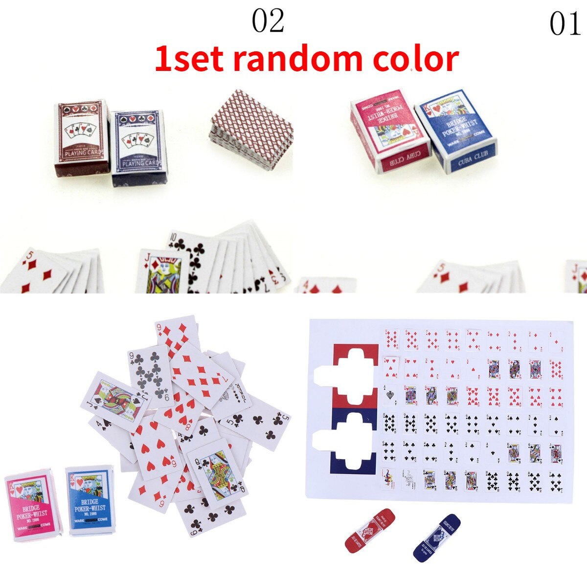 1 Set Mini 1/16 or 1/12 Scale Dollhouse Miniature Poker Card Pretend Play House Toy Accessories Random Color