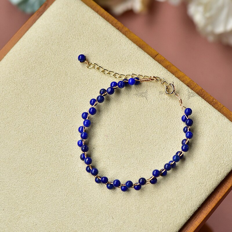 Perles Lapis Lazuli naturelles faites à la main Bracelet armure Bracelet et Bracelet bijoux pour les femmes