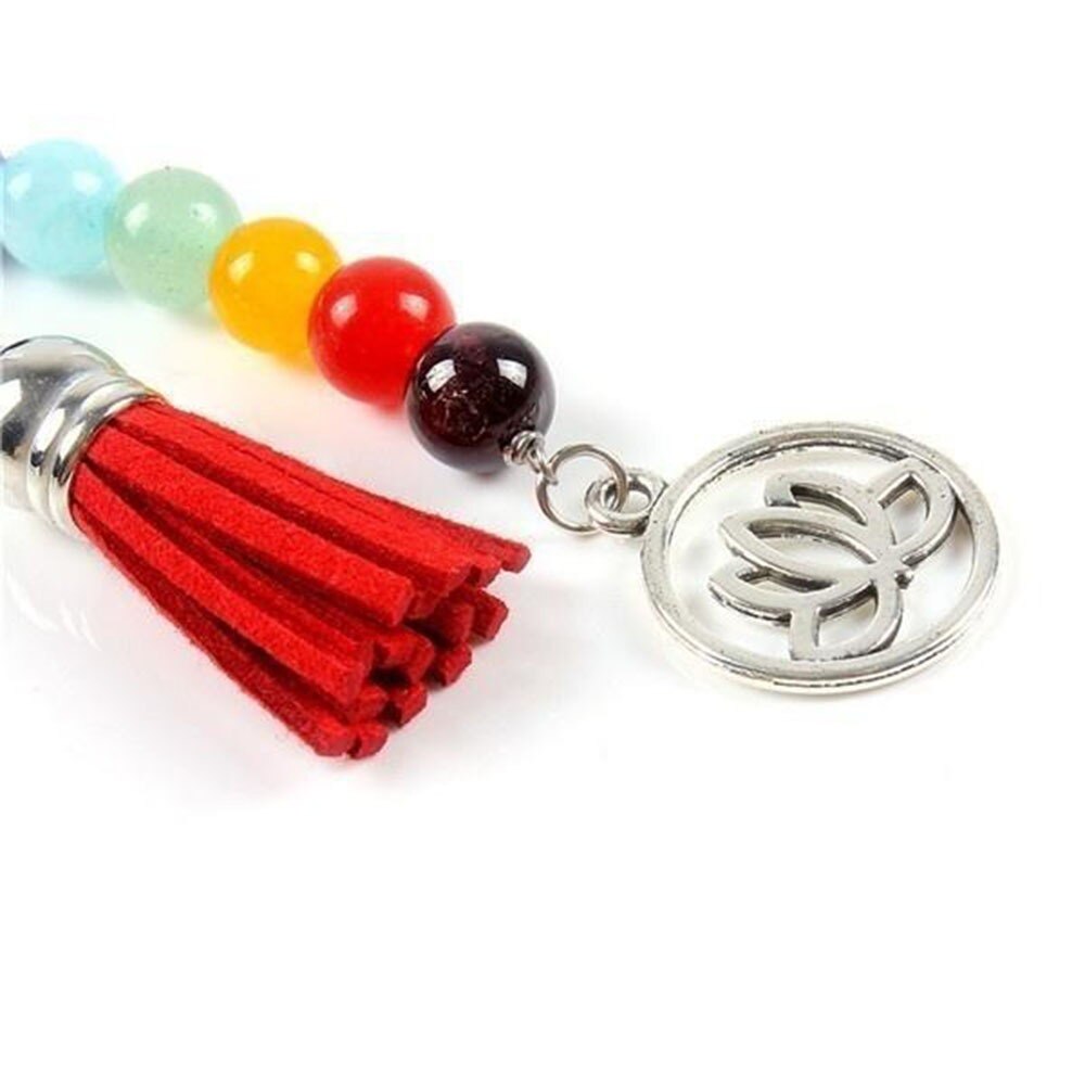 Chakra Sleutelhanger Kleurrijke Stenen Kralen 7 Chakra Energie Yoga Fitness Sleutelhangers Lotus Kwastje Sleutel Ringen Sieraden