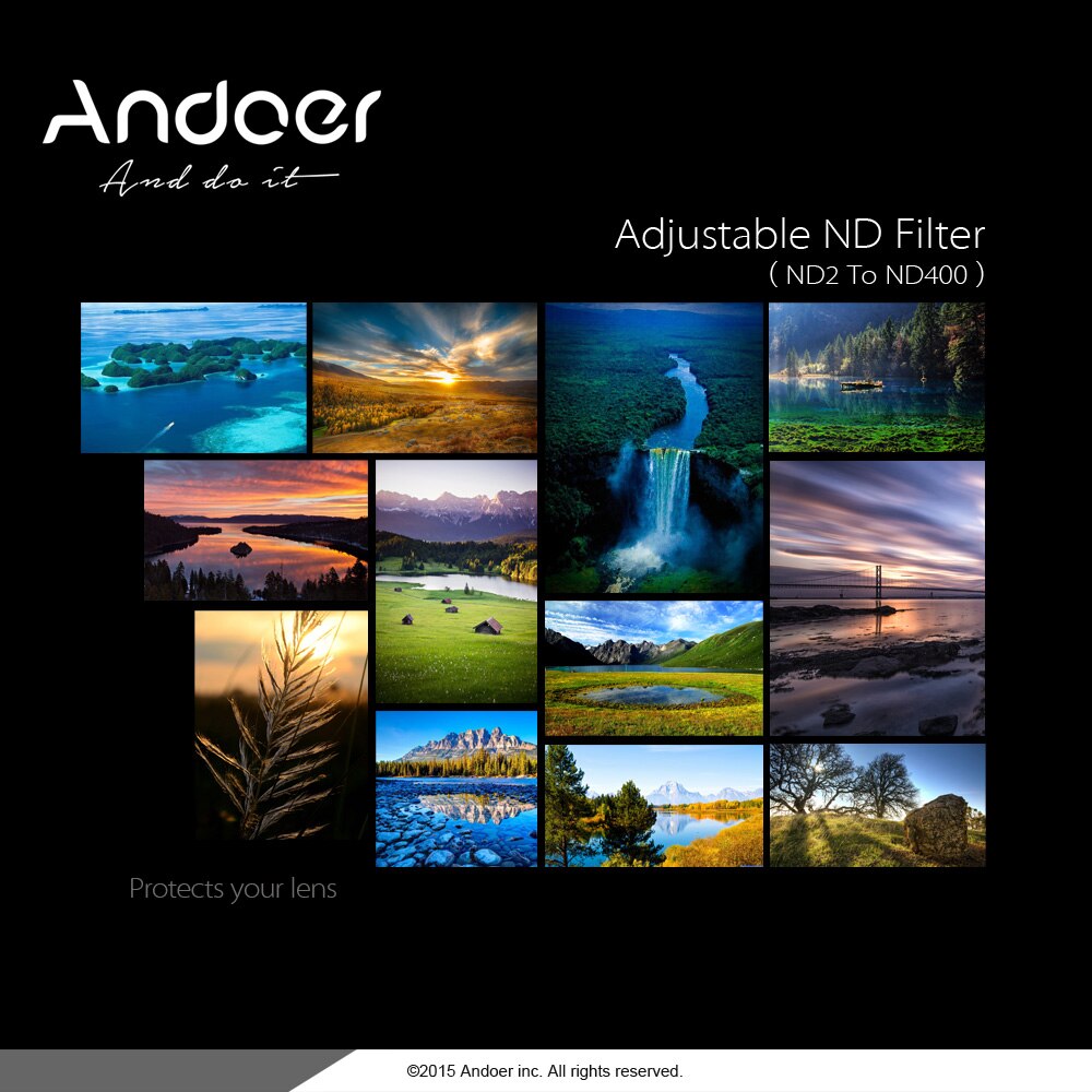 Andoer 67mm ND Fader Neutral Density Adjustable ND2 to ND400 Variable Filter for Canon Nikon DSLR Camera