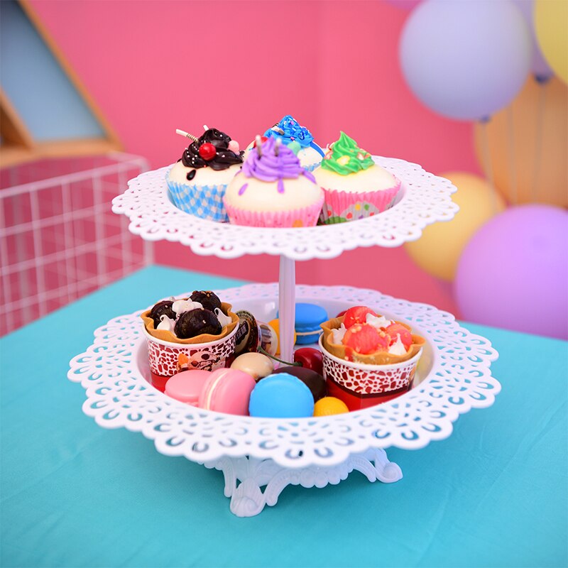 3 Tier Food Grade Plastic Fruit Dessert Plate Cake Stand Wedding Birthday Party Decor Macaron Plates 2 Tier