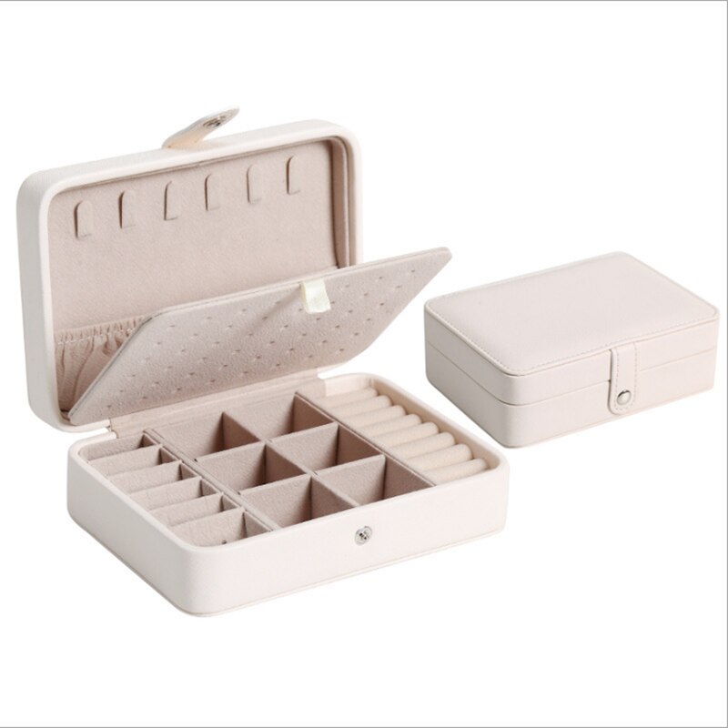 2022 Leather Portable Jewelry Box Double Simple Earrings Ring Jewelry Casket Can Hold 68 Earrings: big one white