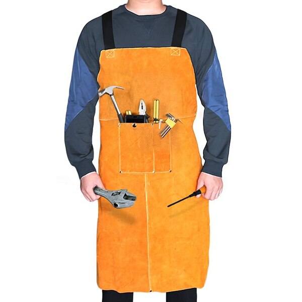 Leather Welding Apron, Leather Welding Work Apron Heat Resistant & Flame Resistant Bib Apron, Heavy Duty Tools Shop Work Apron