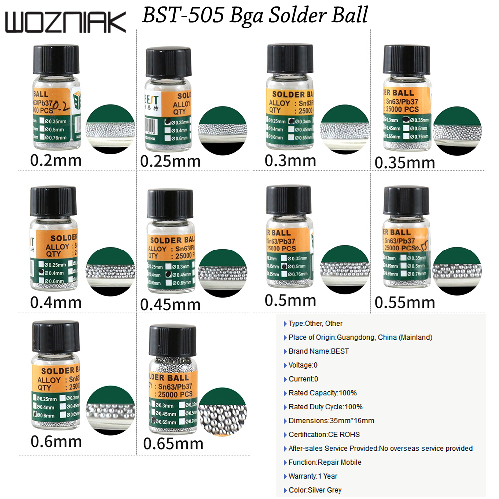 Taille de boule de soudure de Bga de BST-505 pour des outils de réparation de téléphone portable de soudure Micro diamètre de boule de soudure 0.2mm-0.65mm