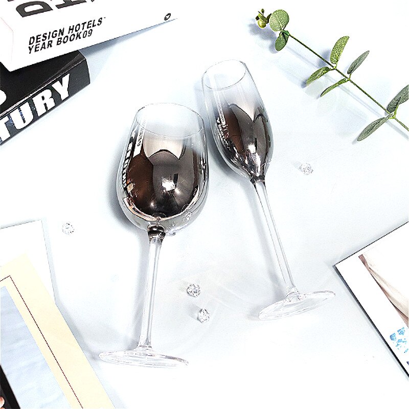 Verre Transparent à vin rouge, verre à pied haut en plexiglas, cristal galvanisé, résistant à la chaleur, dégradé argent gris, 220/450ml