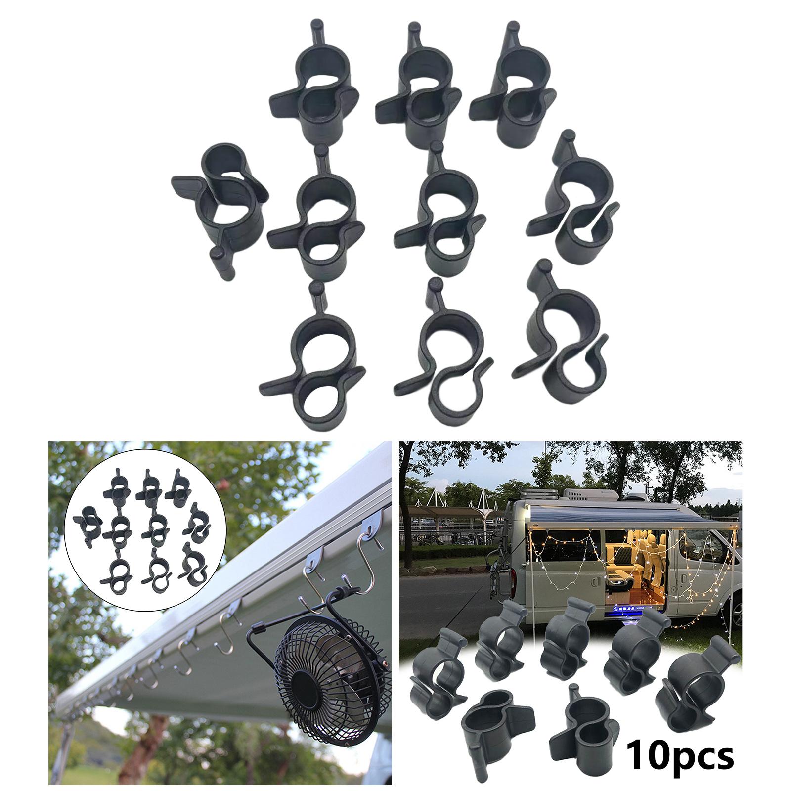 10 Pieces Awning Clips Standard Camping Travel Caravan Black Rope Clamp Tent Hooks Slides into Awning Roller Bar Channel