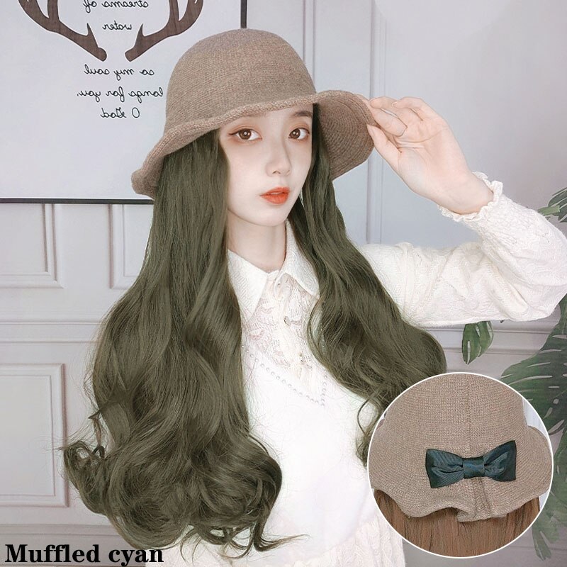 Czapka z peruką jeden kapelusz rybaka długi kędzior duża fala długie proste włosy naturalny czarny brązowy czarny głęboki brąz jasnobrązowy: biały