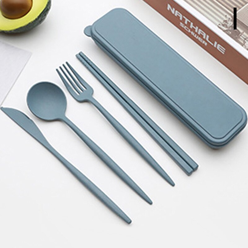 Wheat Straw Cutlery Set Cutlery Fork Spoon And Chopsticks Portable Cutlery Set Solid Color Storage Cutlery Set: I