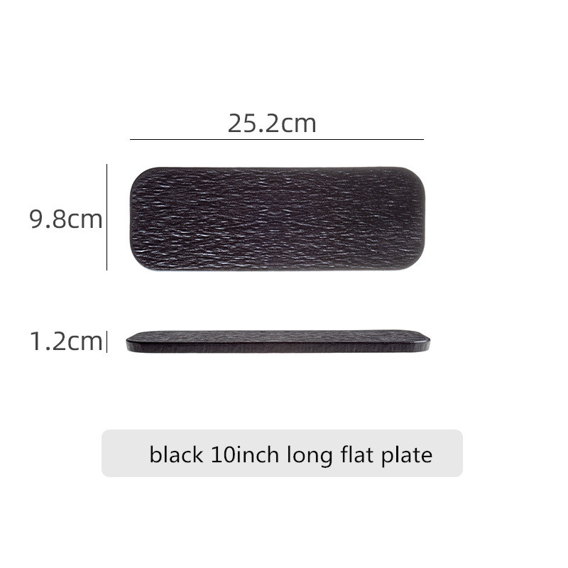 Black White Solid Color Rock Grain Restaurant Rectangular Plate Ceramic Long Plate Sashimi Plate Inventory Heart Sushi Utensils: Brown