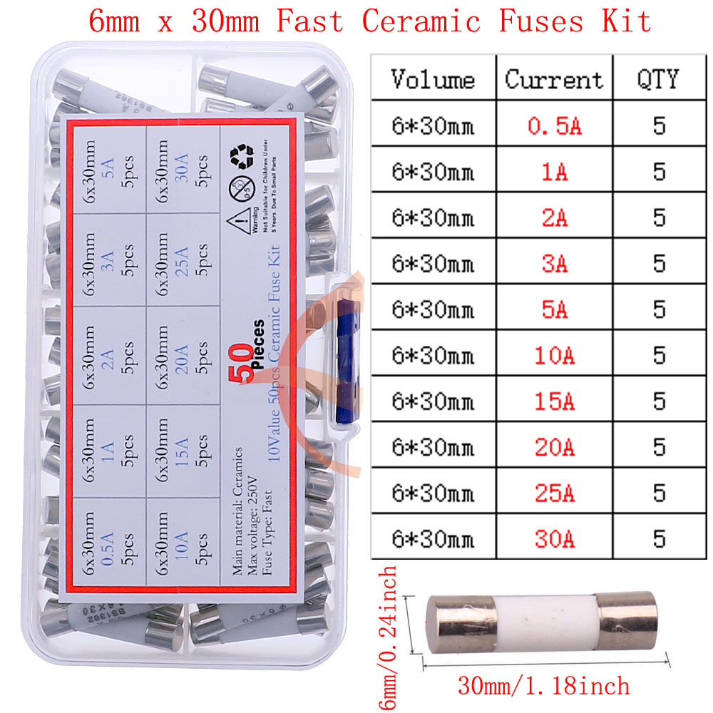 Fusible de vidrio lento y rápido de 12V-250V con kit de mezcla de cables de plomo 0.1A 0.25A 0.5A 1A 2A 2.5A 3A 3.15A 4A 5A 6A 6.3A 8A 10A 15A 16A 20A 30A: Azul oscuro