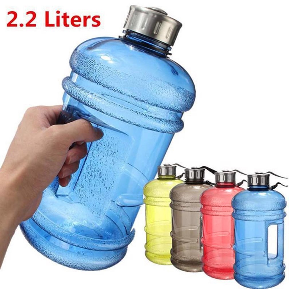 Botella de agua multifunción con forma de mancuerna, 2,2 L, gran capacidad, portátil, deporte, gimnasio, Fitness, tapa de empuje, hervidor de agua con mango,