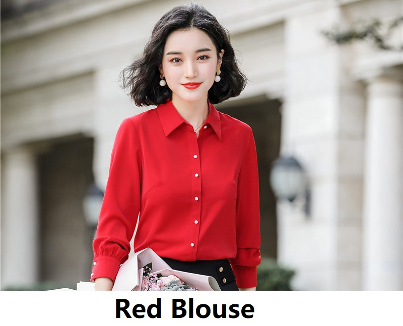 Red Uniform Styles Long Sleeve Blouses and Shirts for Women Business Work Wear Spring Autumn OL Blouse Clothes Tops: Red / S