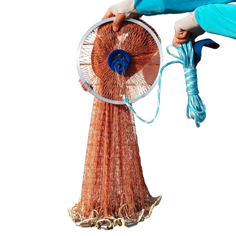 High Strength Hand Cast net 2.4M-4.2M with sinker American Style Catch Fishing Network Small Mesh Hand Throw Net Fishing Tools