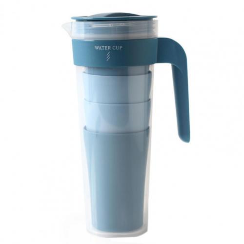 1 Set 1000Ml Koud Water Pot Verwarmde Slip Grote Capaciteit Veilig Gezonde Sap Plastic Water Pot Koud Water Fles met Cups: Blauw