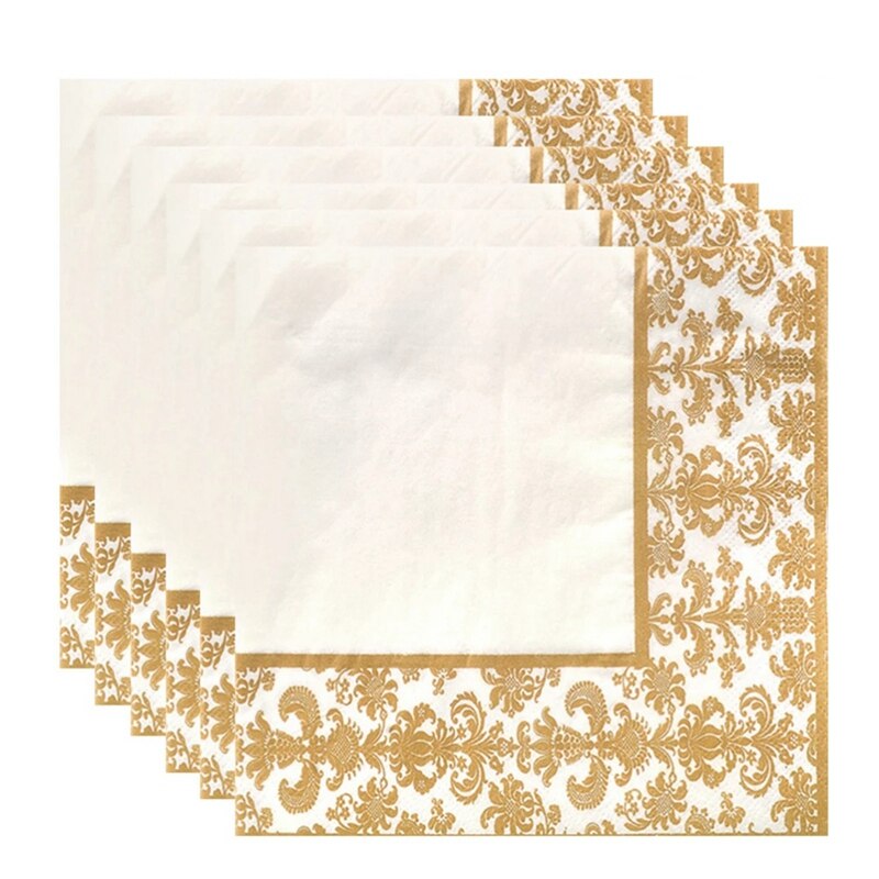 Servilletas de papel tisú desechables con estampado dorado, 100 piezas, para restaurante y Hotel (dorado + blanco)