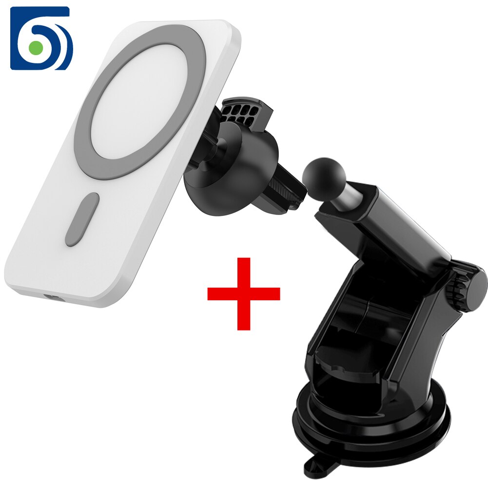 Soporte magnético para cargador de coche inalámbrico, 15W, para iPhone 12 Pro Max magsafe, soporte de teléfono de carga inalámbrica, para iPhone 12 Mini: suction cup white