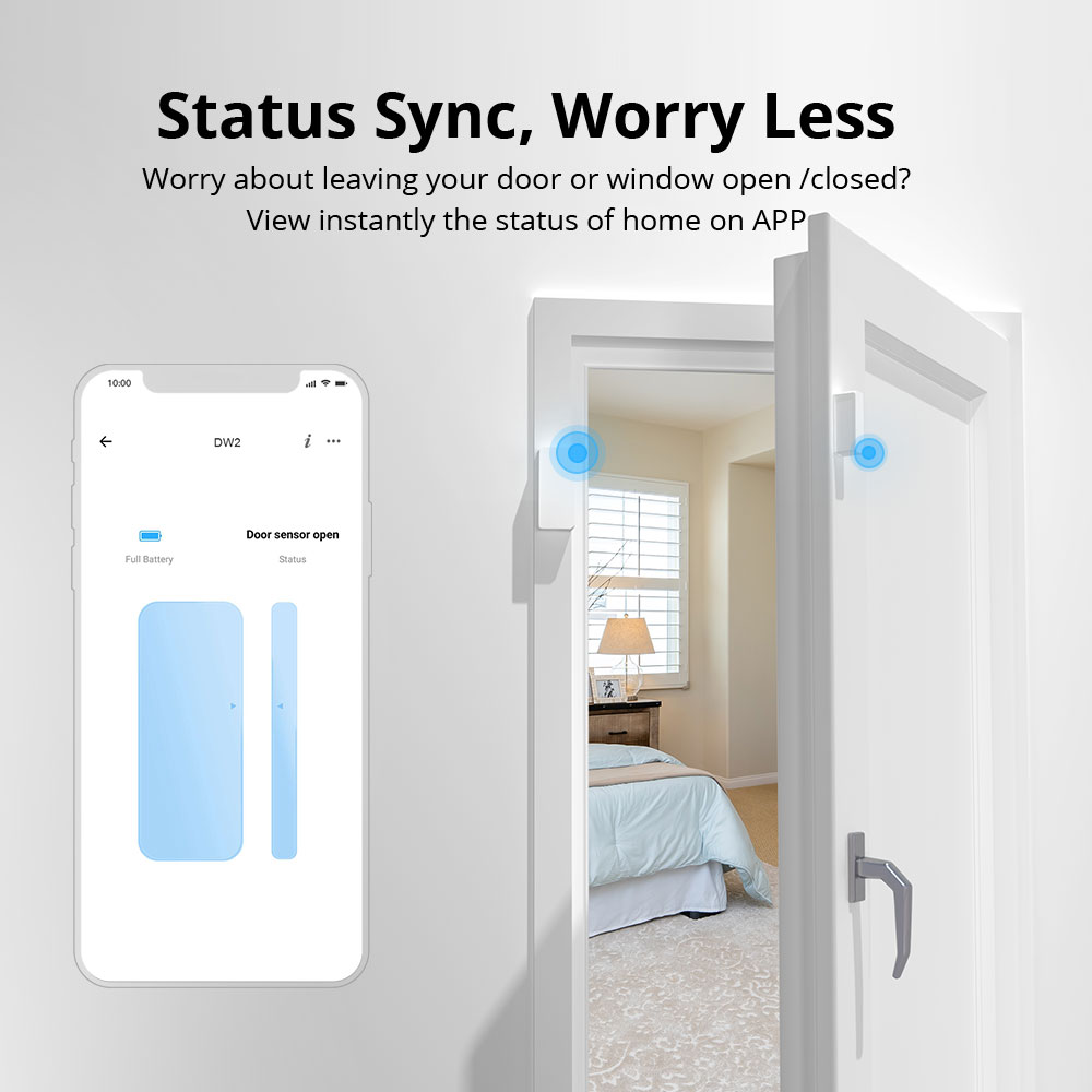 SONOFF Wifi Door Sensor DW2, Smart Wireless Door Window Sensor, No Hub Gateway Required, eWeLink App Alarm Smart Home Security