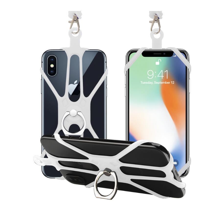 Lanière universelle pour téléphone Silicone sport sangle de téléphone portable longes de téléphone porte-anneau: white