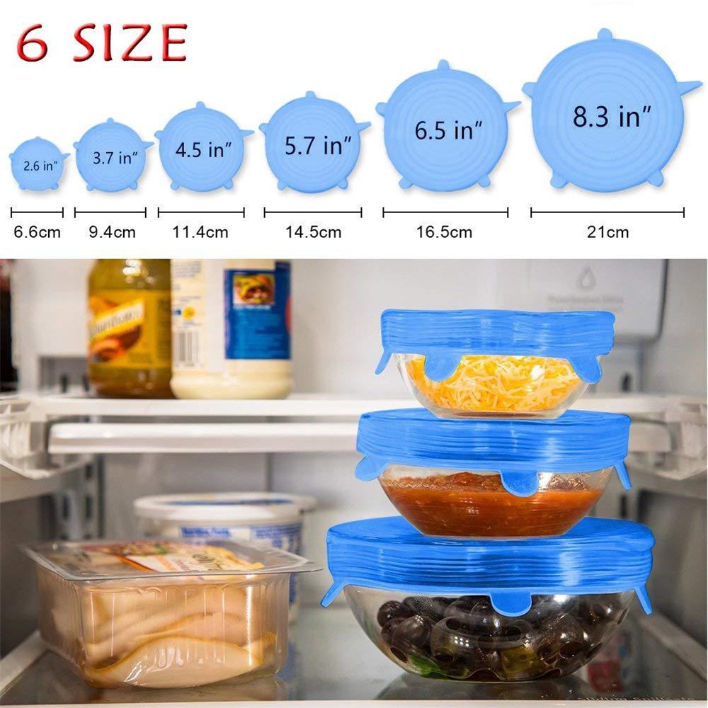 6pc Reusable Food-Grade Silicon Fresh-Keeping Cover Fruit Packaging Caps Flexible Vacuum Stretch Wrap Lids Kitchen Cookware Tool