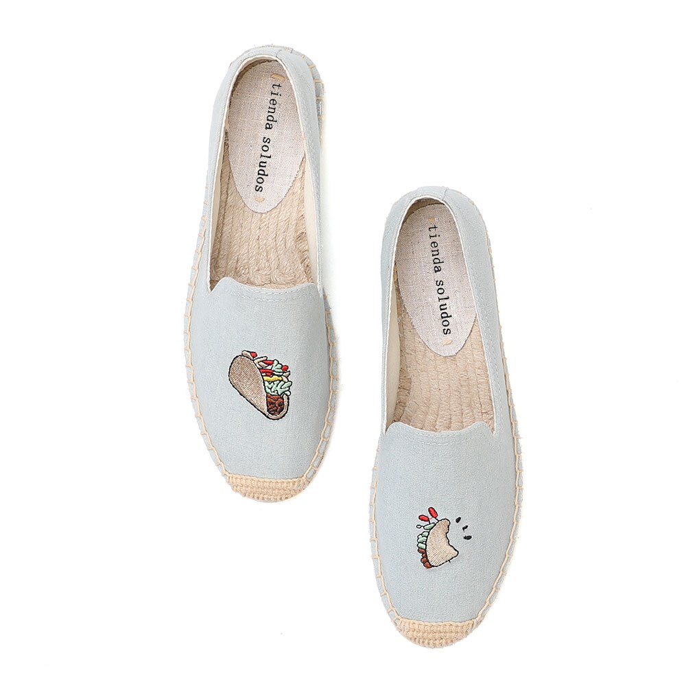 Alpargatas de Tienda Soludos para Flat Denim dibujo en lino chica pescador Flats Plimsolls conducción primavera impreso: 10