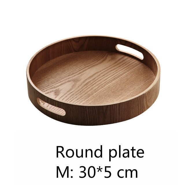Trä rund/oval/rektangulär serveringsbricka trä tallrik te maträtt dryck tallrik mattallrik middag nötbiff frukt mellanmålsbricka: 6
