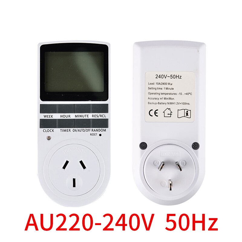 Elektronisk digital 220v timer switch 24 timers cyklisk eu uk au us br fr stik køkken timer stikkontakt programmerbar timing stikkontakt: Au