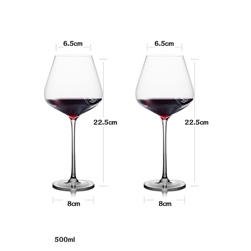 2pcs Collection Level Handmade Red Wine Glass Ultra-Thin Crystal Burgundy Bordeaux Goblet Art Big Belly Tasting Cup Wedding: 500ml