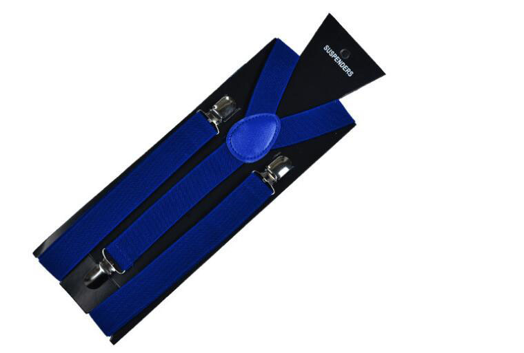 20 couleur élastique en cuir bretelles hommes 3 Clips bretelles Vintage hommes femmes jarretelle pour pantalon de mariage bretelles pour jupe: Royal blue