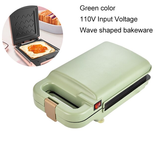 Brood Sandwich Maker Mini Licht Voedsel Wafel Muffin Ontbijt Machine Ei Omelet Pan Druk Broodrooster Grill Panini Oven Kachel: Green 110V