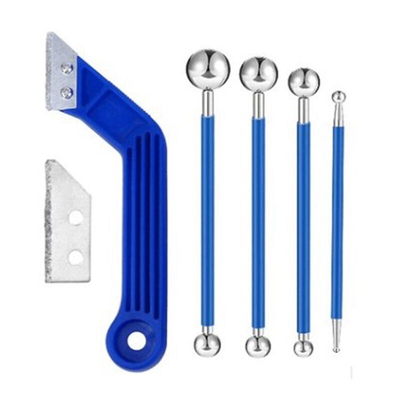 4 Pieces Metal Ball Tile Sealing Tool, 1 Piece Grout Scraper With 1 Piece Diamond Surface Blades For Removing Grout