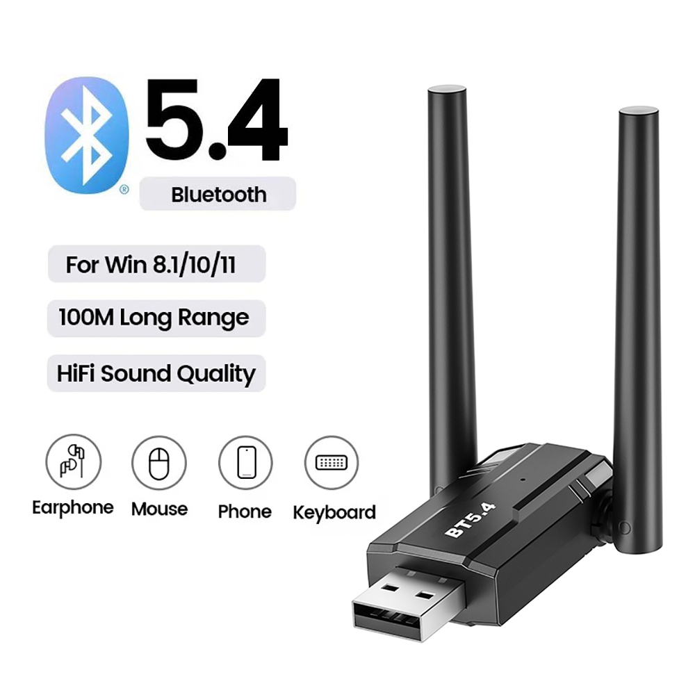 150M Bluetooth 5.4 5.3 Adapter Free Driver USB Bluetooth Dongle Adaptador for PC Windows 10/11 Bluetooth Transmitter Receiver