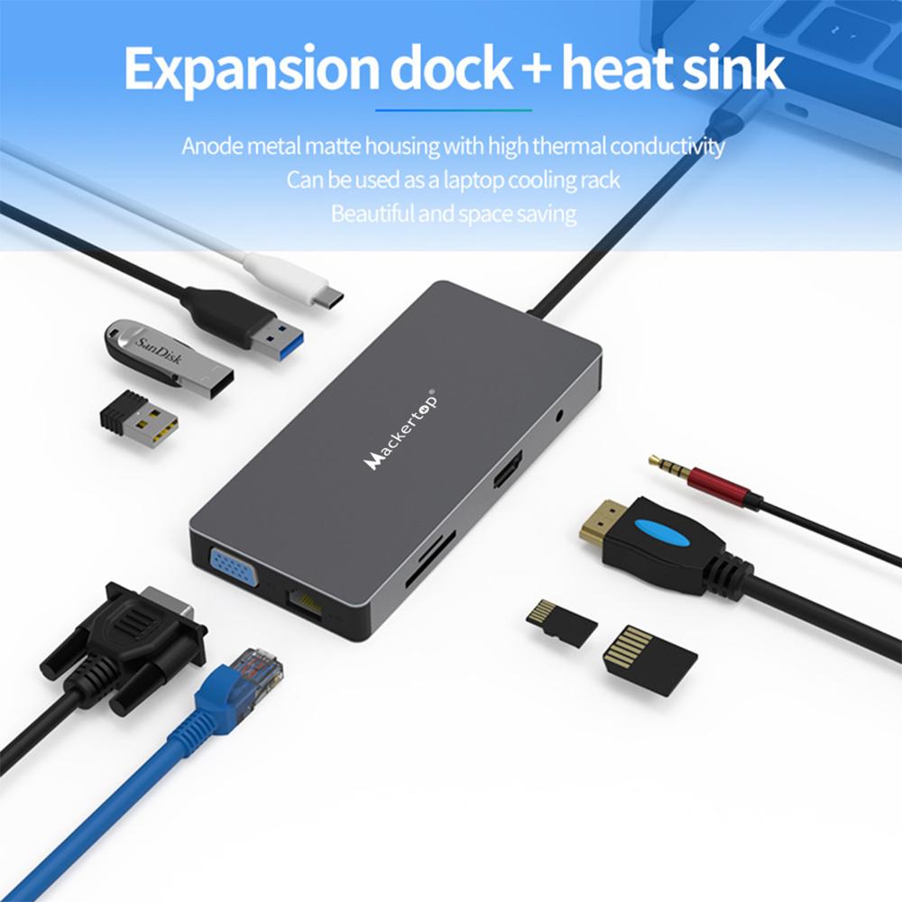 Usb c hub 10-em-1 tipo c adaptador, usb c hub com tomada de áudio para macbook pro/ar e outros portáteis e dispositivos tipo-c