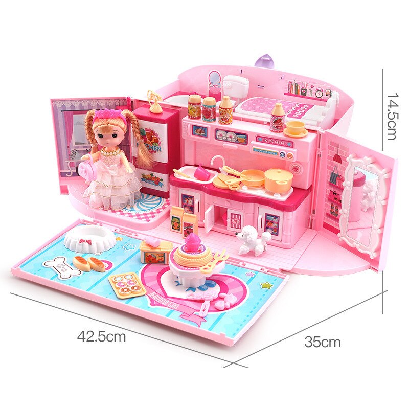 Pretend Play Kids Make Up Toys Luxury Simulation Dollhouse Handbag Toys for Girls Princess Kitchen Bedroom Miniature Furniture