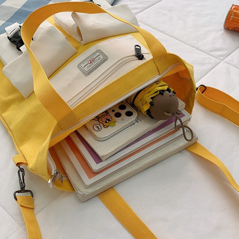 Student Backpack Book Bag Large-capacity Canvas School Class Female Bag Girls Canvas Shoulder Messenger Crossbody Bag