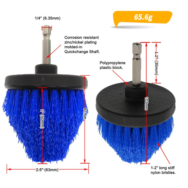 2.5 Inch Elektrische Borstel 6.35Mm Drijfstang Conische Detail Cleaning Tool Voor Meubels Keuken