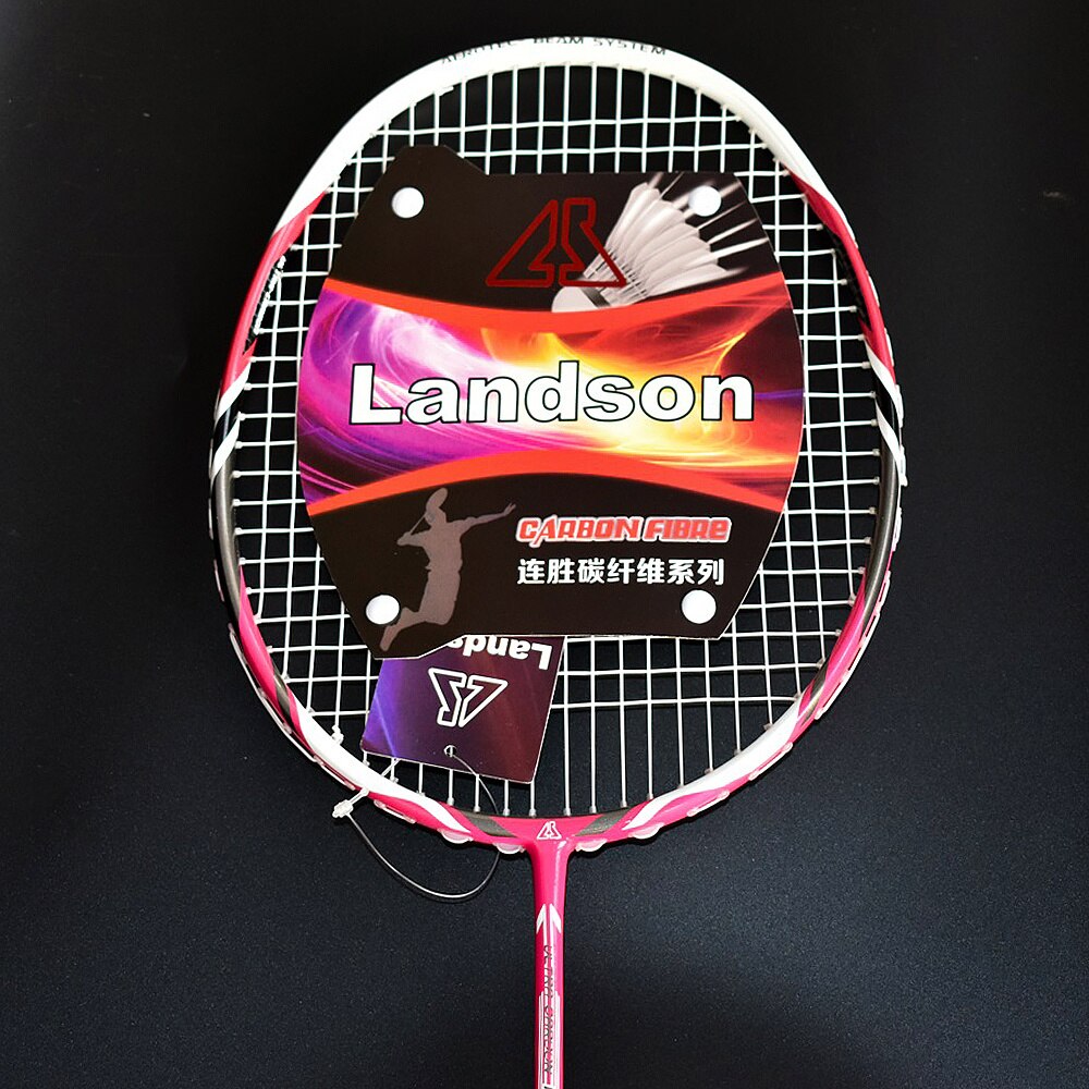 Landson uma raquete de badminton durável de fibra de carbono rosa com alta densidade composta sistema absorção de choque raquete de badminton