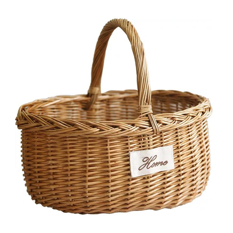 1Pc Tote Basket Picnic Basket Weaving Basket Willow Weaving Basket Portable Outdoor Fruit Storage Holder