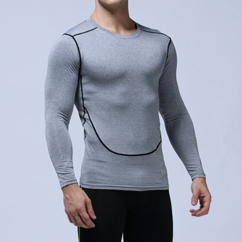 neue Herren Kompression Joggen Hemden Basis Schicht Unter Lauf T-Shirt Solide Langarm Sport T-Hemden Fitnessstudio Fitness Kleidung: grau / asiatisch Größe M