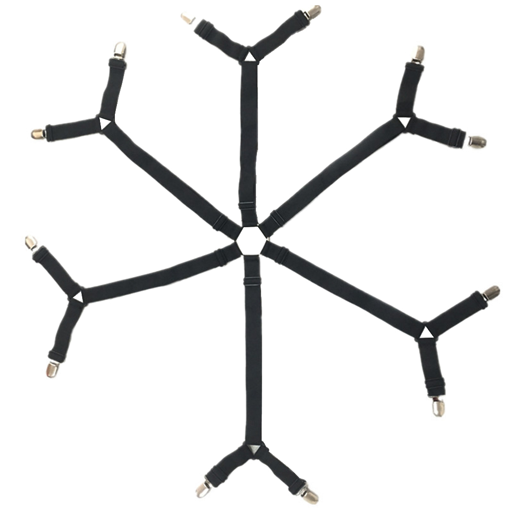 Sengetøj fastgørelse justerbar elastisk monteret lagen stropper på kryds og tværs sengetøj fastgørelser seler 12 clips fast holder: Sort