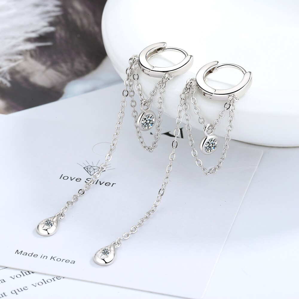 ANENJERY 925 Sterling Silber Lange Quaste Wasser Tropfen Ohrringe Für Frauen Handgemachten Schmuck S-E1071